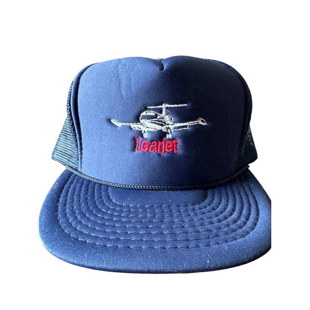 Vintage Lear Jet Embroidered Navy on Navy Blue Golf Rope Snapback Trucker Hat